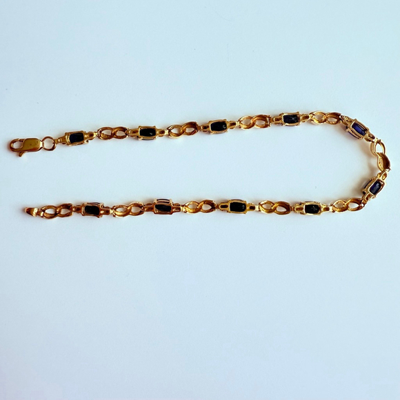 10K Solid Yellow Gold 3 CTW Natural Dark Blue Sapphire 3.5mm Tennis Bracelet - Picture 6 of 9